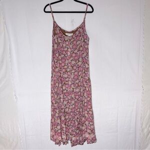 Saltwater Luxe Floral Pink Button Front Tiered Elton Maxi Dress Sundress L